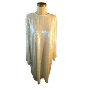 Lafayette 148 Size L Large Ivory Sequin Designer Dress Evening Event NWT $998